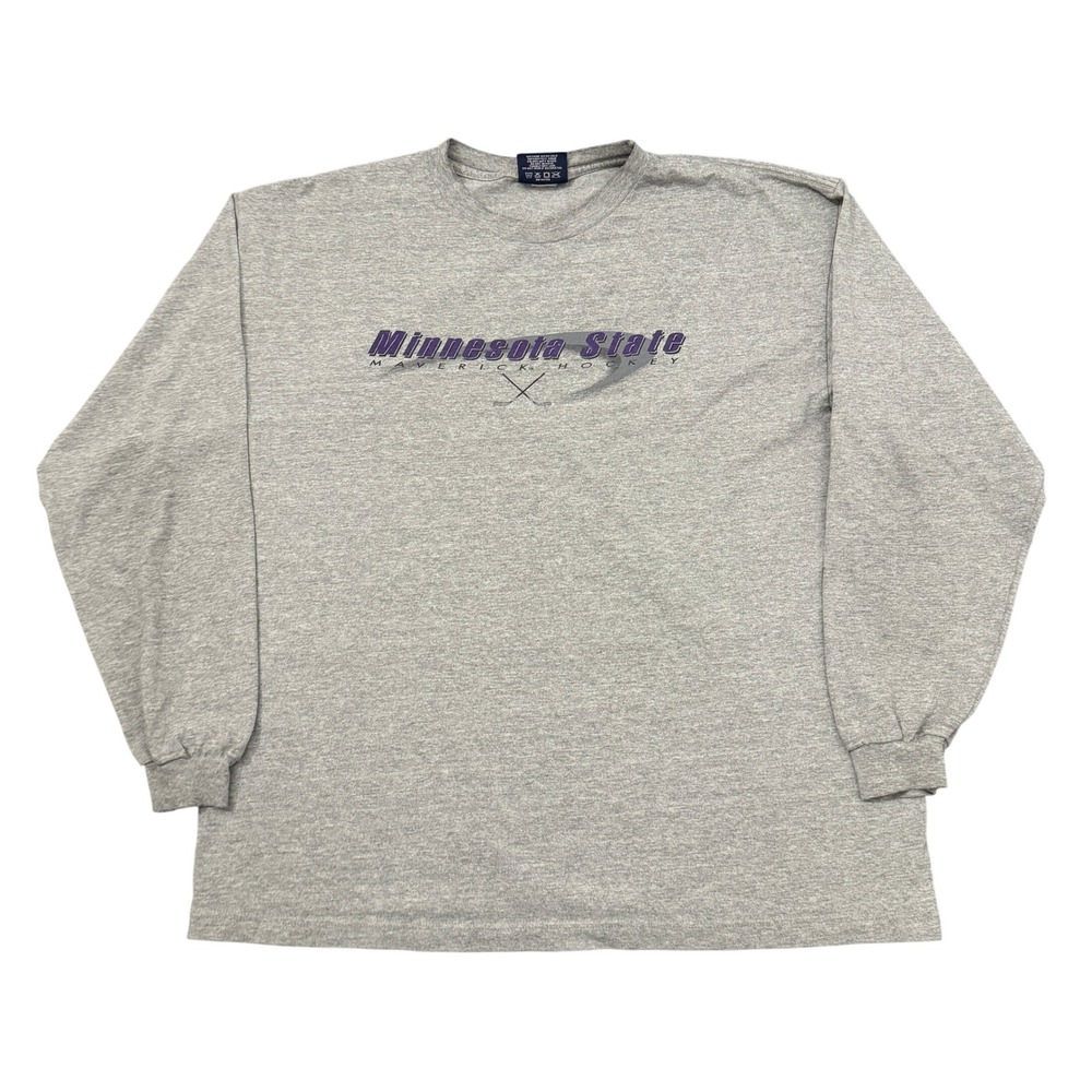 Vintage Jansport Minnesota State Maverick Hockey Long Sleeve Shirt Mens XL Gray